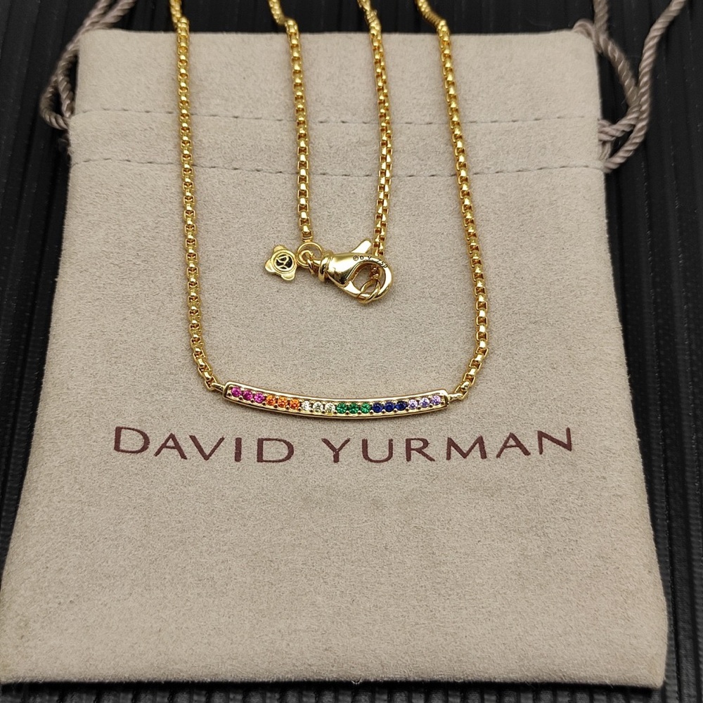 David Yurman Gold Rainbow Bar Necklace with Multicolor Gemstones